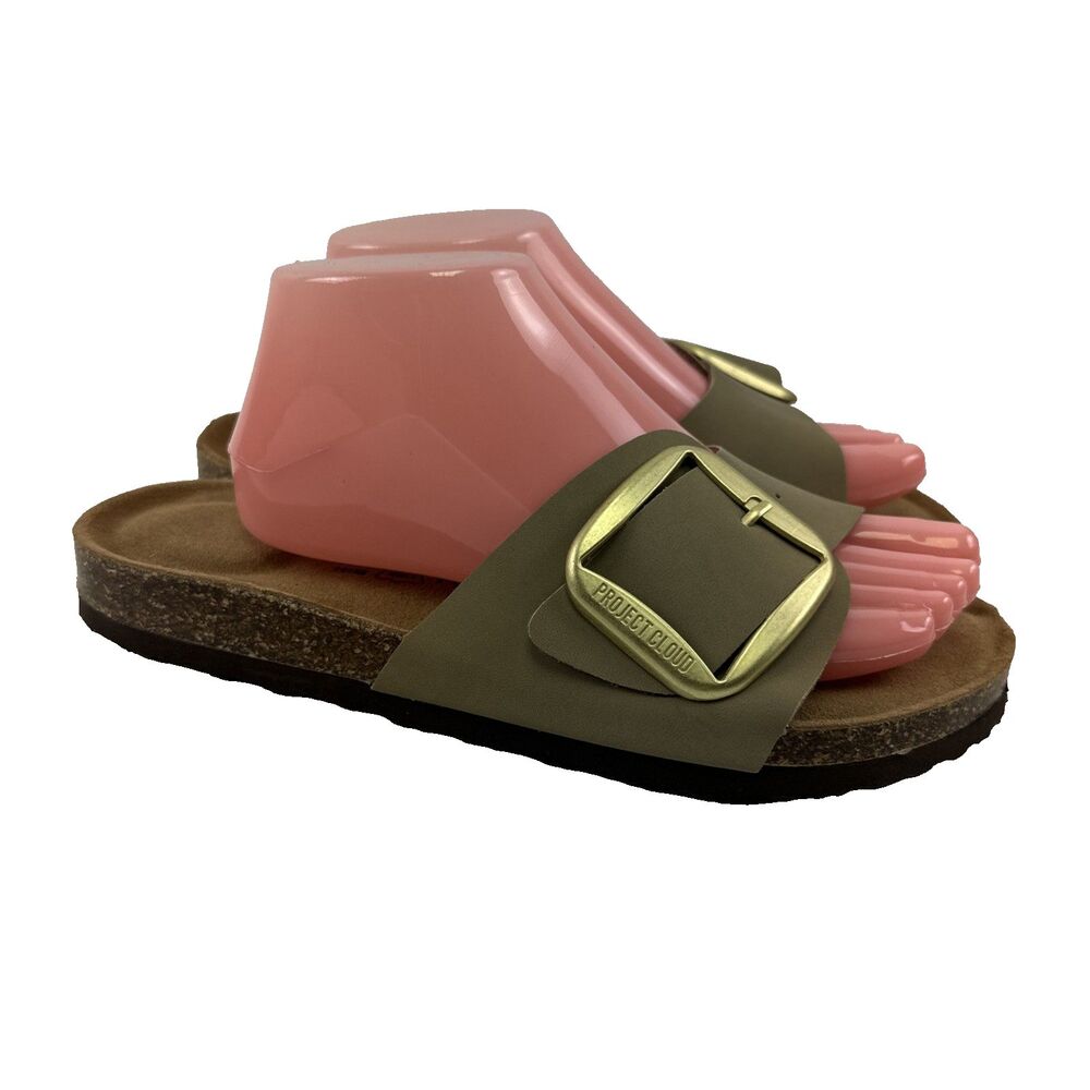 Project Cloud Leather Slide Sandal Large Buckle One Strap Memory Foam Womens 10